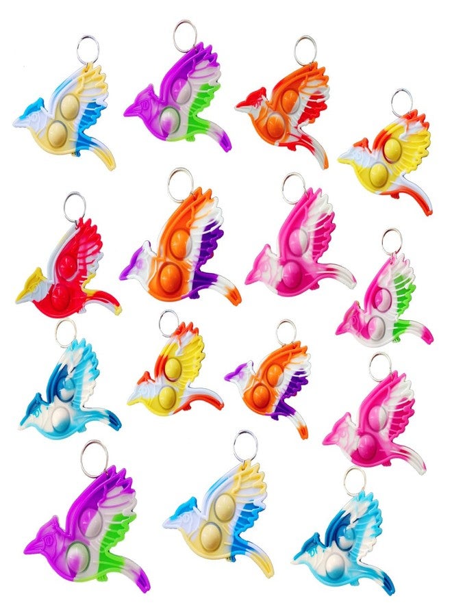 HOZKEAP 24 Packs Bulk Birds shape Backpack Mini Pop Rainbow Keychain, fidgets Bubble Toys for Kids Children Classroom Students Gifts, Birthday Party Favors - Image 1
